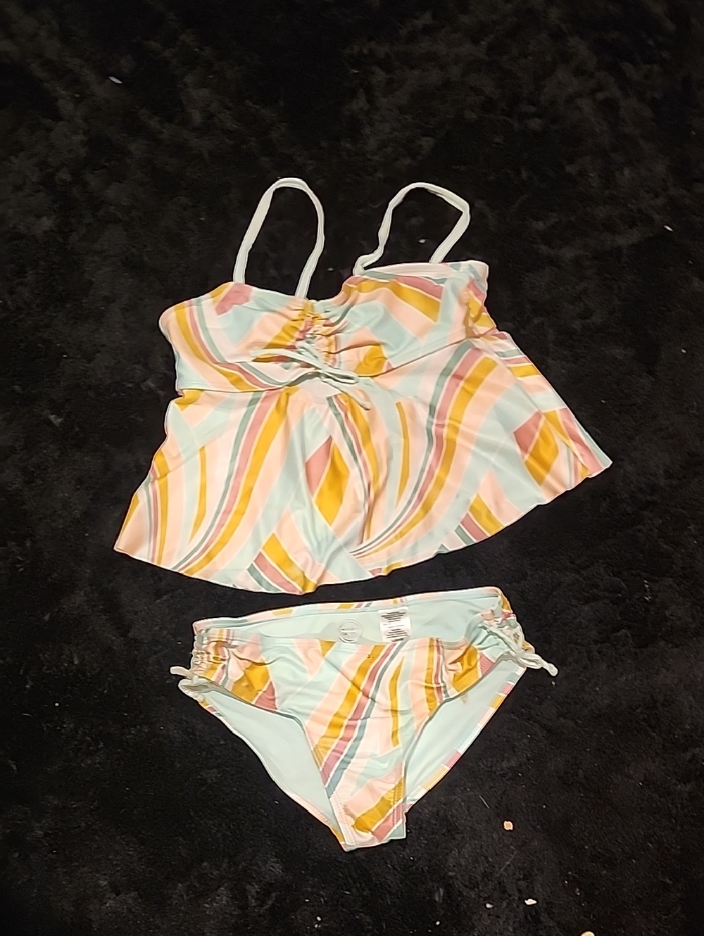 wonder nation Mint Striped Two-Piece Tankini with Yellow, Pink & Orange Stripes